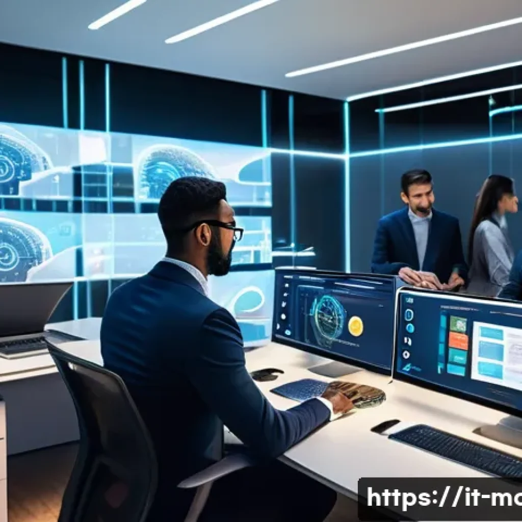 경영컨설턴트가 알아야 할 최신 트렌드 - A modern corporate office environment showcasing intelligent automation and artificial intelligence ...