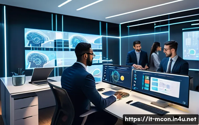 경영컨설턴트가 알아야 할 최신 트렌드 - A modern corporate office environment showcasing intelligent automation and artificial intelligence ...