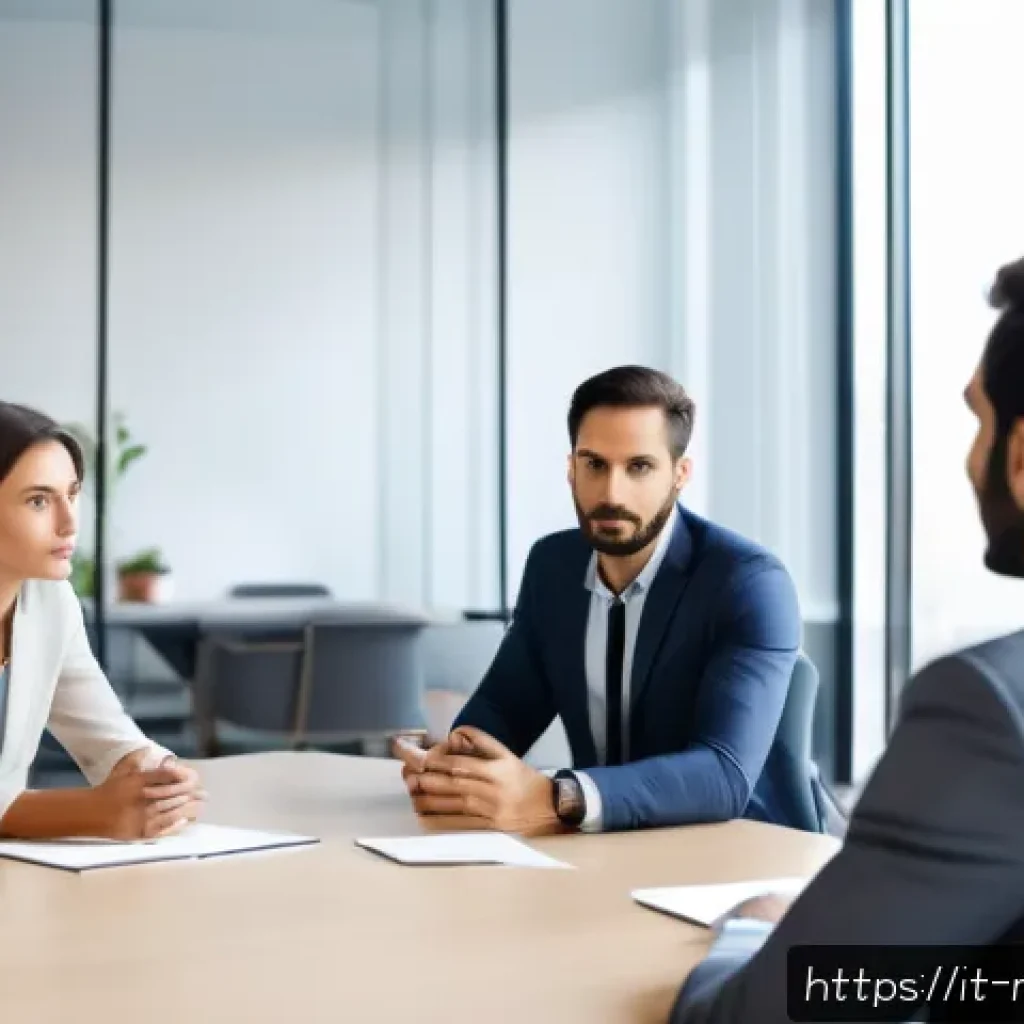 경영컨설팅과 HR 전략 - A modern corporate office scene showing a diverse team of professionals engaged in active listening ...
