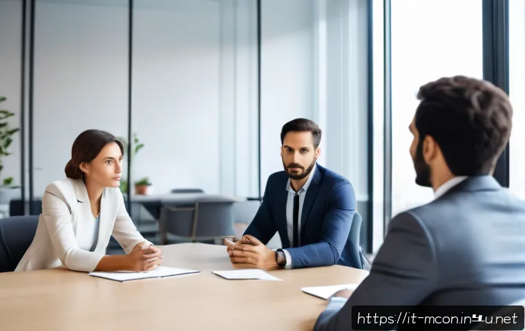 경영컨설팅과 HR 전략 - A modern corporate office scene showing a diverse team of professionals engaged in active listening ...