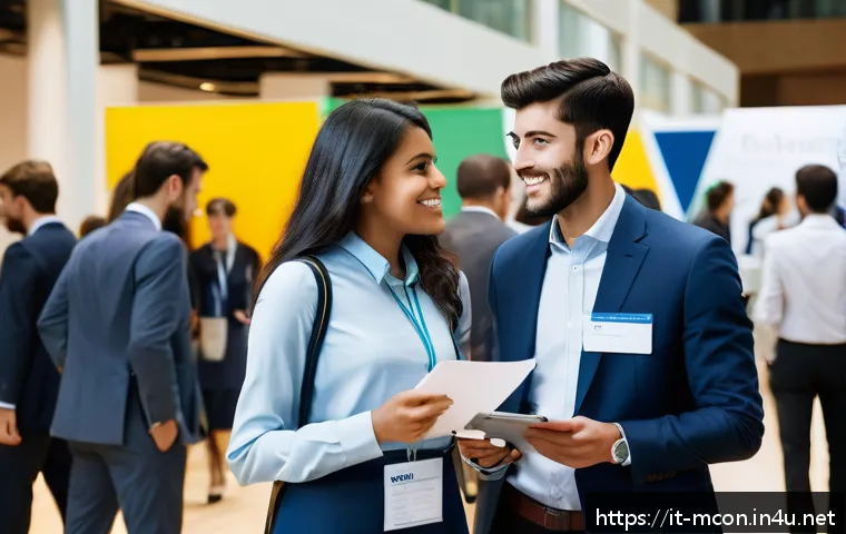 컨설팅 인턴십 기회 찾기 - A modern Italian university career fair scene showing diverse young adults dressed in professional a...