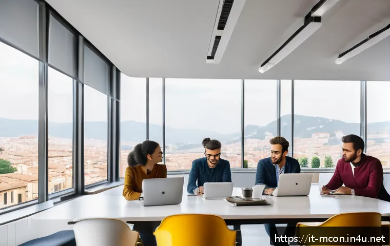 스타트업 컨설팅의 핵심 - A modern Italian startup office scene showing a diverse team of young professionals collaborating ar...