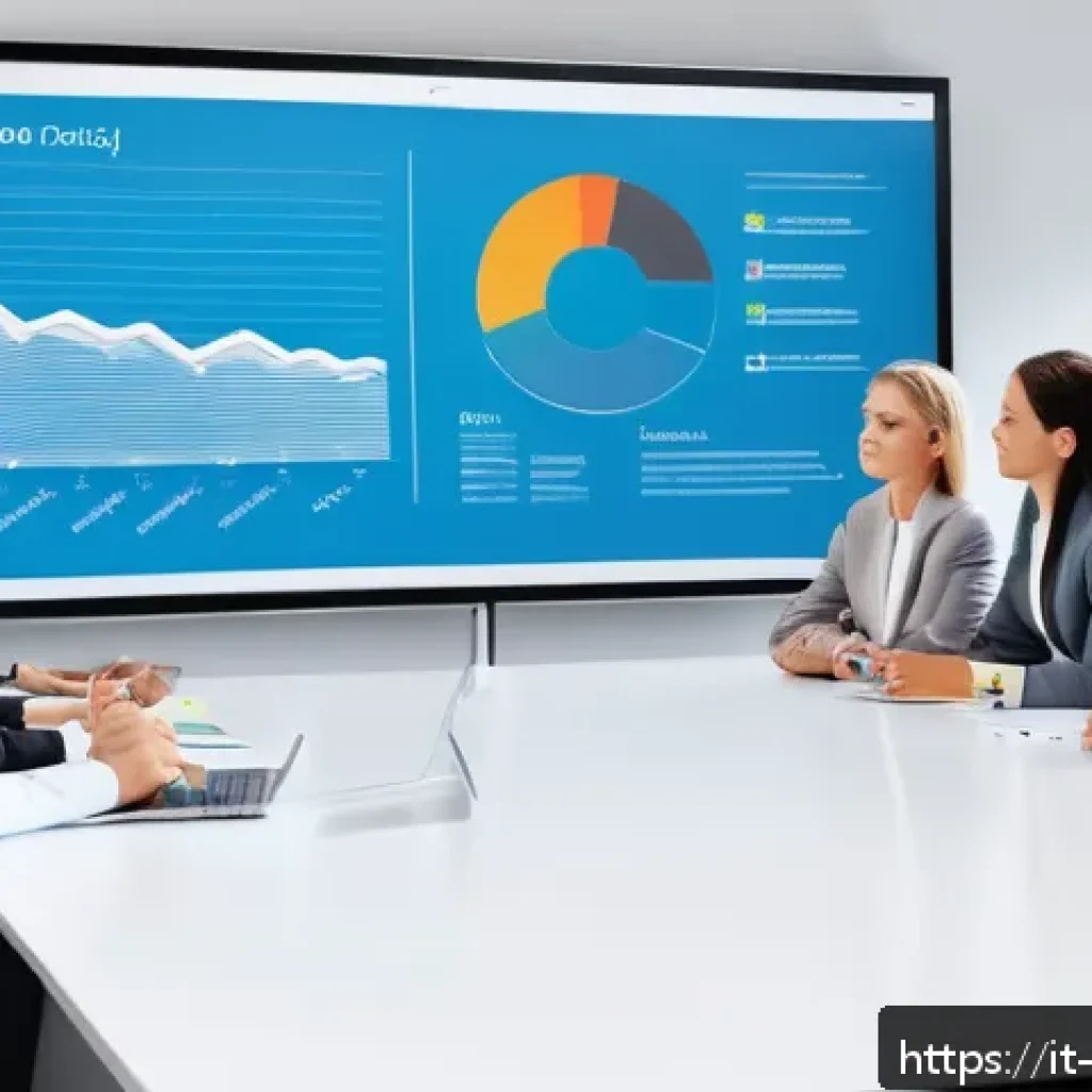 프로젝트 관리와 보고서 작성법 - A modern office meeting scene where a diverse team of professionals is gathered around a sleek confe...