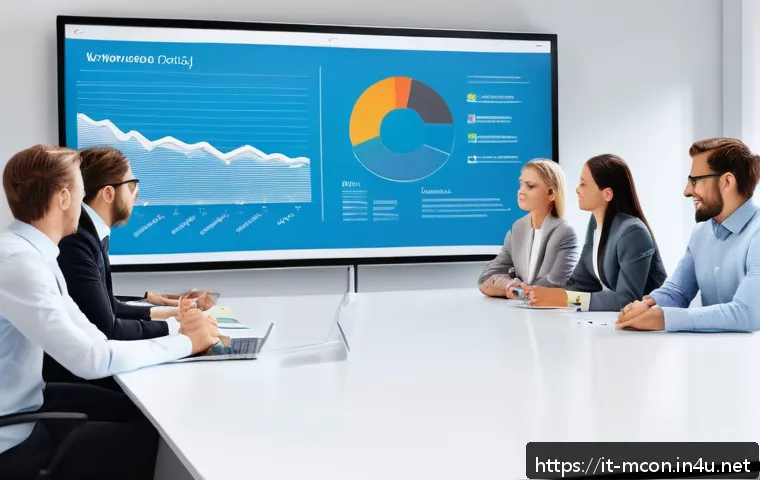 프로젝트 관리와 보고서 작성법 - A modern office meeting scene where a diverse team of professionals is gathered around a sleek confe...
